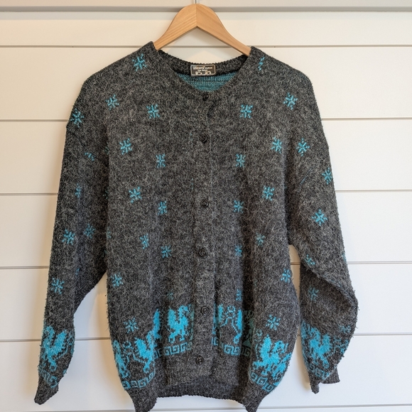 Ricard Malhas Sweaters - Vintage Mohair Fuzzy Grandmacore Cardigan Sweater Women's Large Layering Button